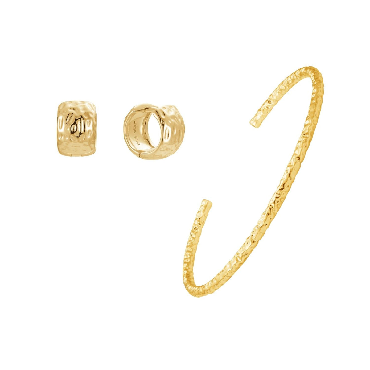Hammered Hoop & Cuff Set